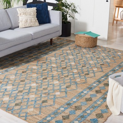 Handmade Blue and Natural Wool Flat Woven 5' x 8' Area Rug