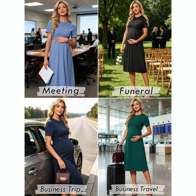 Женские платья INSPIRE CHIC Women's Maternity A Line Crewneck Short Sleeve Stretchy Summer Midi Pregnancy Work Dresses Small Dark Green — фото 2
