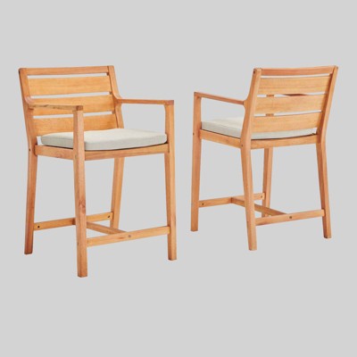 Portsmouth 2pc Outdoor Patio Karri Wood Barstool - Taupe - Modway