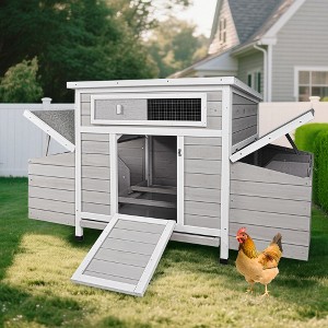 Akoasm 57.87 in. W Large Wooden Outdoor Chicken Coop with Side Egg Boxes-Gray - 1 of 4