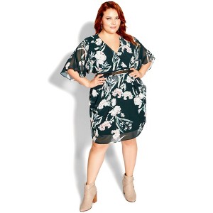 Women's Plus Size Colour Wrap Print Dress - teal | CITY CHIC - 1 of 3