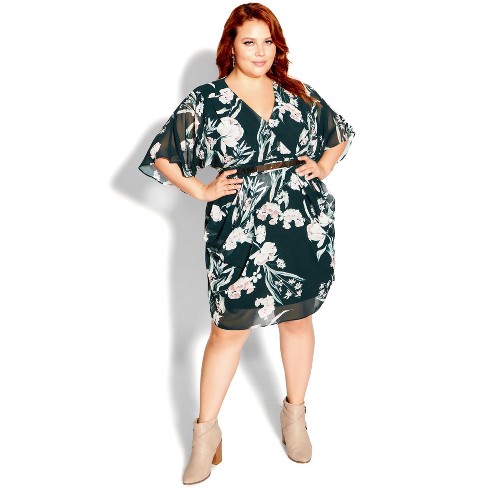 Women's Plus Size Colour Wrap Print Dress - teal | CITY CHIC - image 1 of 3