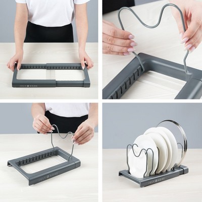 Expandable Gray Metal Pot and Pan Organizer Rack