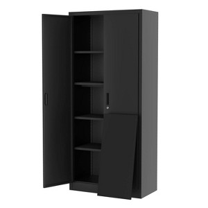 71" Storage Metal Cabinet, 4 Adjustable Feet and Lock, Tall Storage Cabinet with Doors and Adjustable 4 Shelves for Garage Workshop Home Office - 1 of 4
