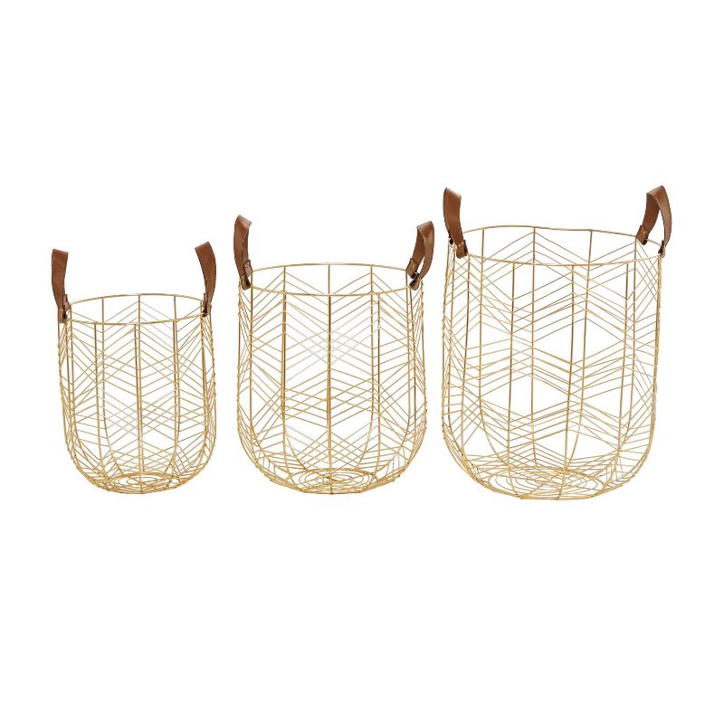 Set of 3 Metal Storage Baskets Gold - Olivia &#38; May, 2 of 6