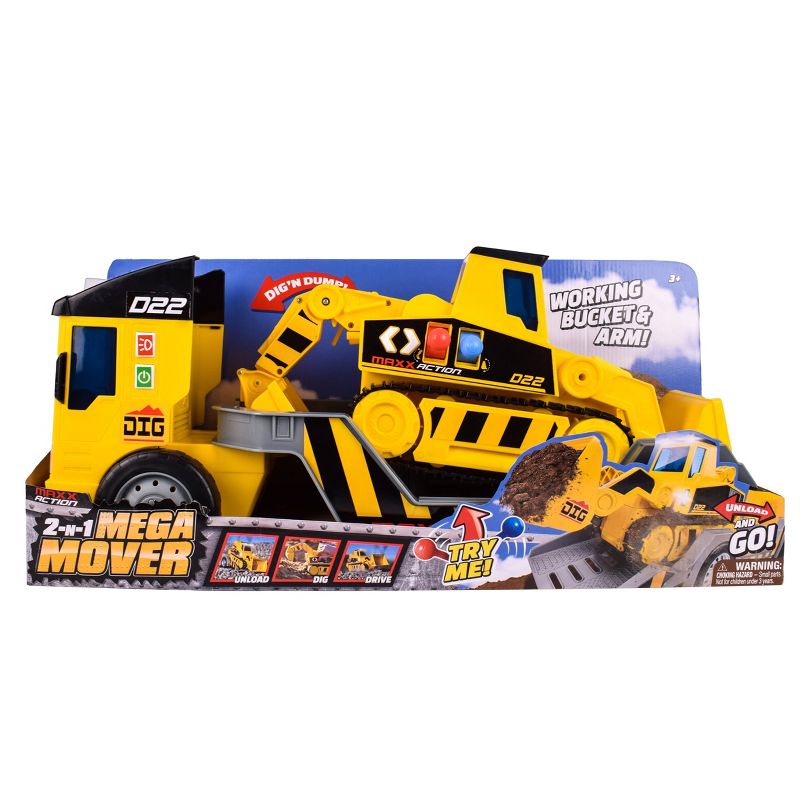 Maxx Action 2-N-1 Mega Mover &#8211; Construction Truck and Trailer, 6 of 11
