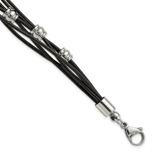 Black Bow Jewelry Multi Strand Black Leather Stainless Steel Bead Bracelet, 7.5 Inch - 1 of 4