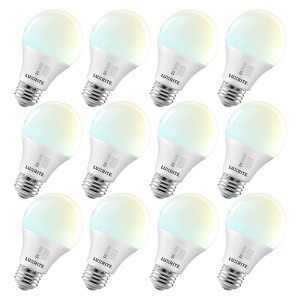 Luxrite A19 LED Light Bulb 60 Watt Equivalent, CRI90, 5CCT 2700K 3000K 3500K 4000K 5000K, Dimmable, 800LM, 9W, E26 Base, ETL Listed 12 Pack - 1 of 4