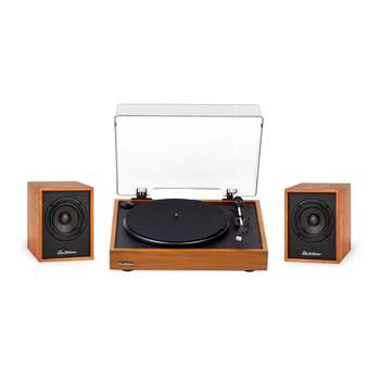 Electrohome Montrose Vinyl Record Player with Huntley, Powered Bluetooth Bookshelf Speakers for Warm Natural Sound