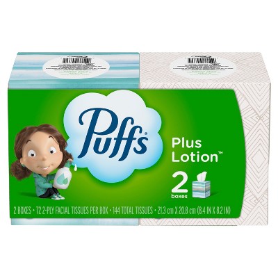 Puffs Plus Lotion Facial Tissue, 2 Mega Cube Boxes, 72 Tissues Per Box