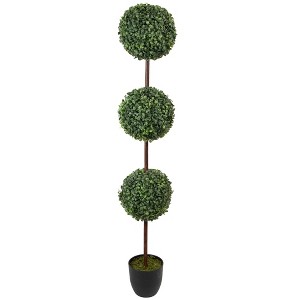 Northlight 4' Artificial Two-Tone Boxwood Triple Ball Topiary Tree with Round Pot, Unlit - 1 of 4