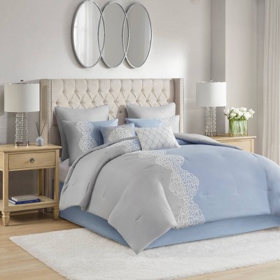 Madison Park 8pc King Arabella Embroidered Microfiber Comforter Set Blue :  Target