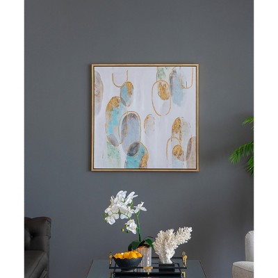 Fisfet 39.5" x 39.5" Modern Oil Painting, Square Framed Wall Art for Living Room Dining Room Office