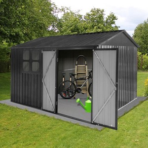 Gulches Metal garden sheds 10ftx8ft outdoor storage sheds Dark-grey with window - 1 of 4