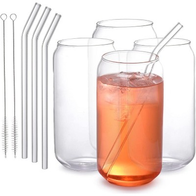 WHOLE HOUSEWARES Drinking Glasses with Glass Straw, Clear
