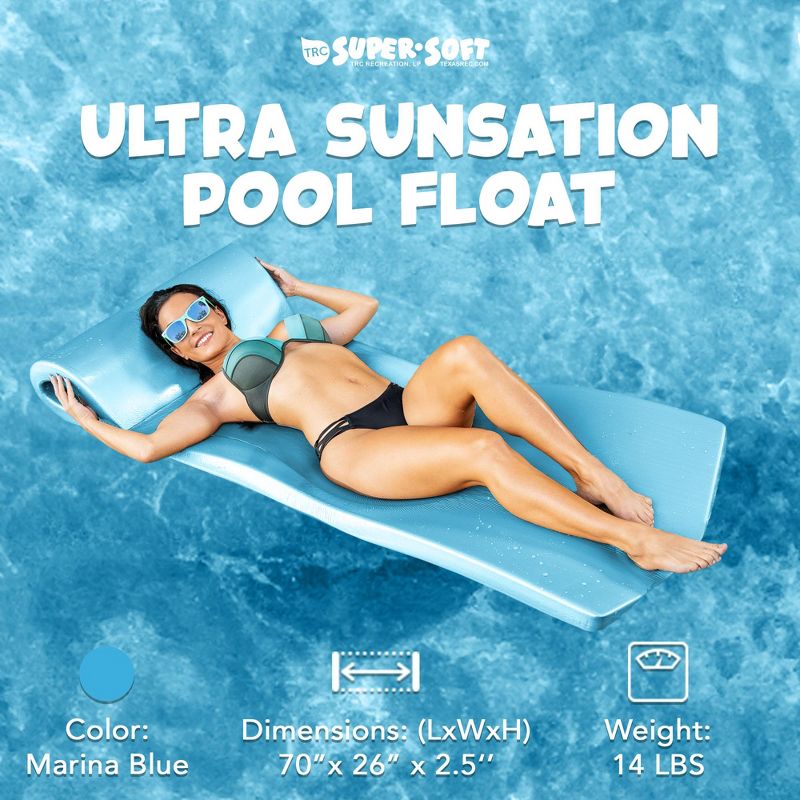 TRC Recreation Ultra Sunsation 2.5" Thick Vinyl Coated Foam Pool Lounger Swim Float Mat with Roll Pillow for Head and Neck Support, 3 of 9