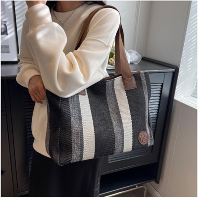 FATMOON Women's canvas shoulder bag, women's striped contrasting canvas crossbody bag, large capacity tote bag