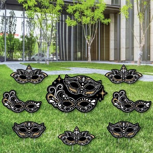 Big Dot of Happiness Masquerade - Yard Sign and Outdoor Lawn Decorations - Carnival Mask Party Yard Signs - Set of 8 - 1 of 4