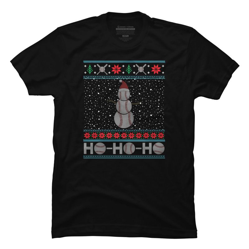 Men's Design By Humans Christmas Baseball Snowman Ugly Christmas Xmas By pahari T-Shirt, 1 of 5