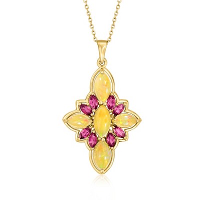 Ross-Simons Opal and 1.30 ct. t.w. Rhodolite Garnet Pendant Necklace in 18kt Gold Over Sterling Size 18