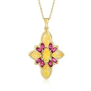 Ross-Simons Opal and 1.30 ct. t.w. Rhodolite Garnet Pendant Necklace in 18kt Gold Over Sterling Size 18 - 1 of 3