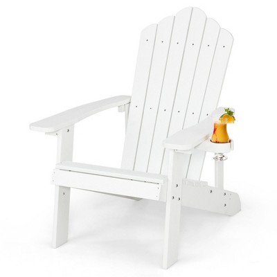 Tangkula Patio HIPS Outdoor Weather Resistant Slatted Chair Adirondack Chair w/ Cup Holder