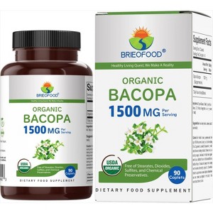 Brieofood Organic Bacopa 1500mg, 45 Servings, Vegetarian, Gluten Free, 90 Vegetarian Tablets… - 1 of 4