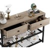 Console Table with 2 Drawers, Sofa Table with 2 Tiers Metal Mesh Open Storage Shelf - 4 of 4