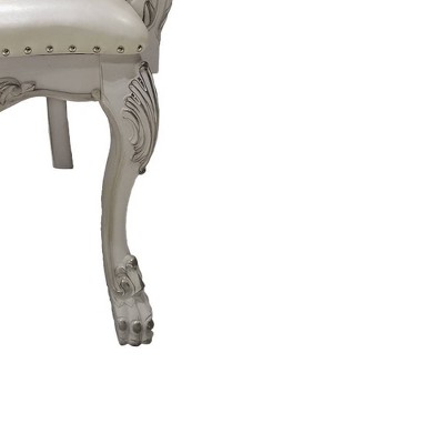 Bone White Faux Leather Tufted Armchair with Wood Frame