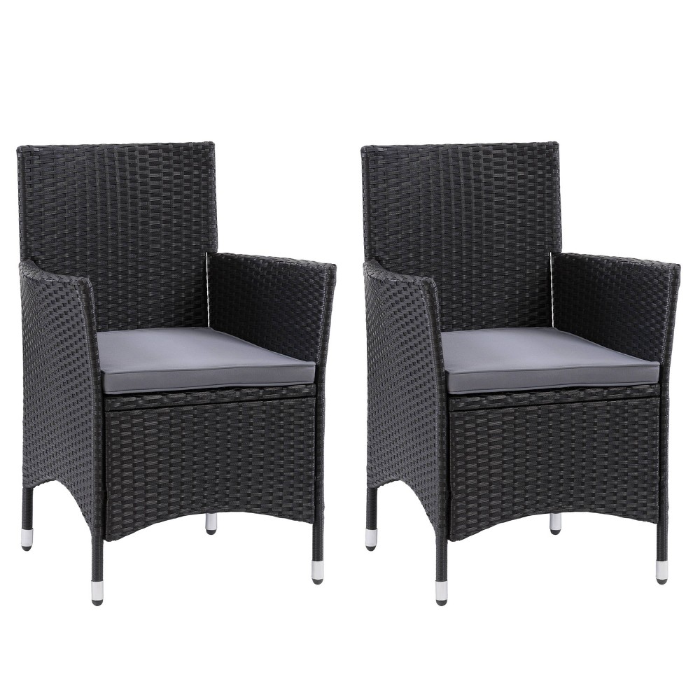 Photos - Garden Furniture CorLiving Parksville 2pk Patio Dining Arm Chairs with Cushions - Black/Gray - CorLiv 
