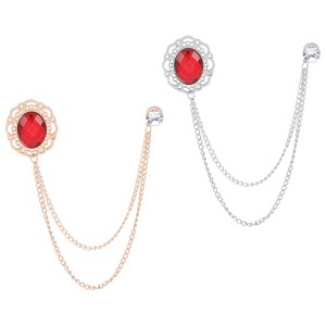 Unique Bargains Alloy Rhinestones Tassel Chain Hanging Fashion Durable Oral Brooch 2 Pcs - 1 of 4