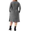 Agnes Orinda Women's Plus Size Elegant Round Neck Long Sleeve with Pocket Ribbed Knit Midi Sweater Dress - 4 of 4