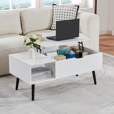 COMHOMA 39" Wood Lift Top Coffee Table with Hidden Compartment and Storage Shelf for Living Room, Reception Room