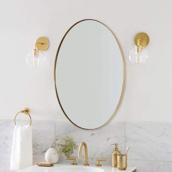 Gold Wall Mirror, 24x36 Inch Mirror for Bathroom, Brushed Brass Stainless  Steel Metal Frame with Rounded Corner, Rectangle Glass Panel Wall Mounted