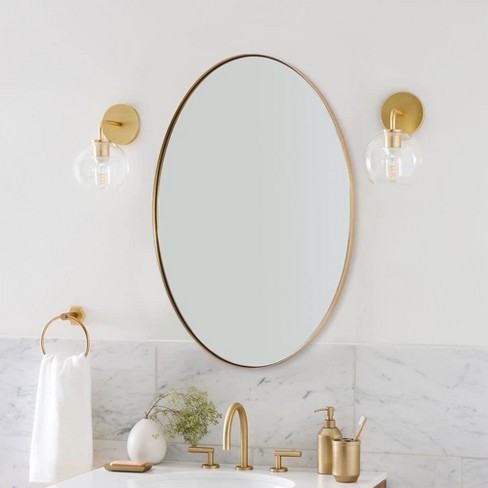 Barnyard Designs 30 inch Gold Round Mirror, Bathroom Vanity Wall Mirrors,  Circle Mirror for Desk, Metal Framed Bedroom Mirror