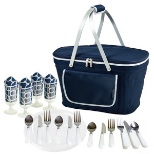 Picnic at Ascot Folding Soft Sided Cooler Basket with Four Person Picnic Set - 1 of 4