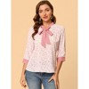Allegra K Women's Floral Bow Tie V Neck Contrast Trim 3/4 Sleeve Vintage Blouse - 2 of 4