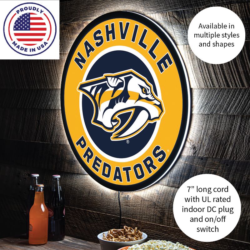 Evergreen Ultra-Thin Edgelight LED Wall Decor, Round, Nashville Predators- 23 x 23 Inches Made In USA, 5 of 7