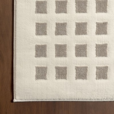 Daleyza 6' Round Cream Checkered Machine Washable Area Rug