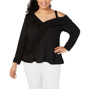 I.N.C International Concepts Womens Ruffle One Shoulder Blouse, Black, 0X - 1 of 1