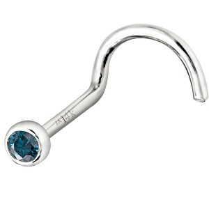Jewelry Avalanche 22G 14K Gold Bezel-set Blue Diamond Nose Screw Nose Stud - 1 of 3