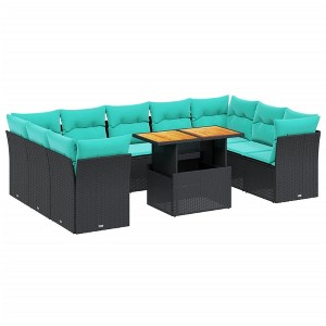 vidaXL 10 Piece Patio Sofa Set with Cushions Black Poly Rattan - 1 of 4