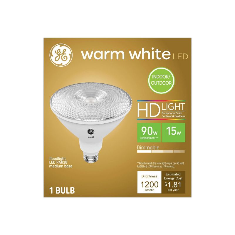 GE Warm White LED HD Floodlight 15W 90W Equivalent Indoor/Outdoor Medium Base, 1 of 7