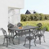 7-Piece Patio Set: Rectangle Table & 6 Chairs - Cast Aluminum, All-Weather/Umbrella Hole & Adjustable Legs for Balcony/Backyard - 3 of 4