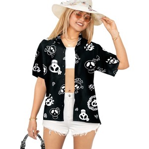 LA LEELA Women's Hawaiian Blouse Dresses Button Down Summer Tops Vintage Shirt Short Sleeve Shirts Pirates Blouses for Women - 1 of 4