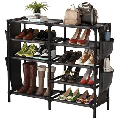 Sevobal Shoe Racks, 5 Tier Open Shoe Cubbies with Side Storage Pockets, Floor-standing Shoe Rack for Living Room Entryway, Black, 35.04"*11.22"*30.12"