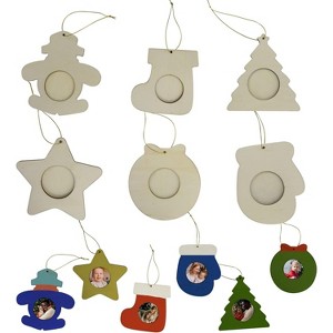 4E’s Novelty 12 Pack Unfinished DIY Wooden Picture Frame Christmas Ornaments Crafts for Kids & Adults, DIY Ornaments for Holiday Christmas Decorations - 1 of 4