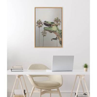 Dinosaur Beach Scene Metallic Canvas Wall Art