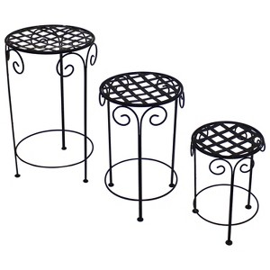 Sunnydaze Indoor/Outdoor Iron Metal Potted Flower Plant Stand with Scroll Design - 24" - Black - 3pc - 1 of 4