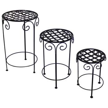 Sunnydaze Indoor/Outdoor Iron Metal Potted Flower Plant Stand with Scroll Design - 24" - Black - 3pc
